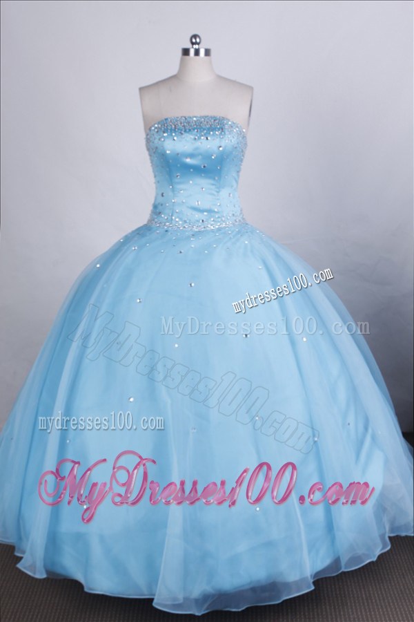 2013 Elegant Strapless Beaded Bust Light Blue Quinceanera Dress